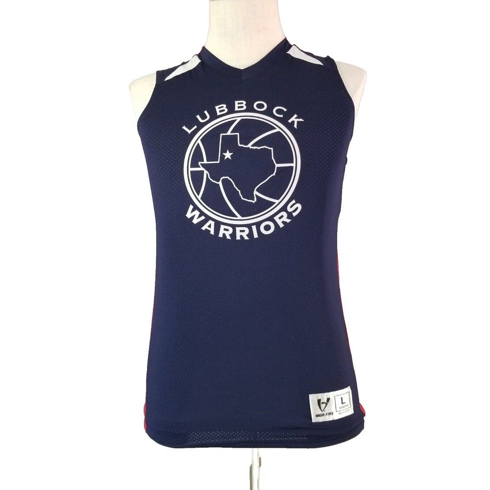 High Five Basketball Jersey Youth Large Blue Lubbock Warriors Reversible 12